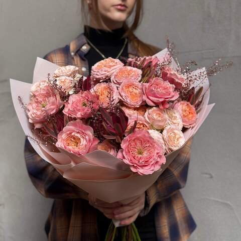 Photo of Lacy peachy bouquet with peony roses «Copper Pattern»