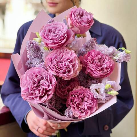 Bouquet «Sweet Amethyst», Flowers: Pion-shaped rose, Syringa, Eustoma