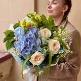 Photo of Blue bouquet with hydrangea and peony roses «Cloud for Mom»