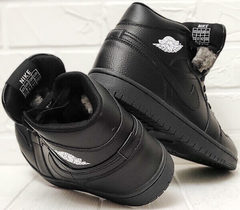 Кожаные кроссовки ботинки мужские зимние Nike Air Jordan 1 Retro High Winter BV3802-945 All Black