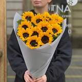 Photo of 13 bright sunflowers in a bouquet «Scent of the Sun»