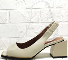 Кожаные женские босоножки на каблуке бежевые Brocoli H150-9137-2234 Cream