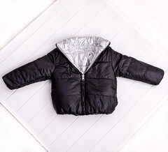 Двостороння куртка дитяча демісезонна срібна з чорним