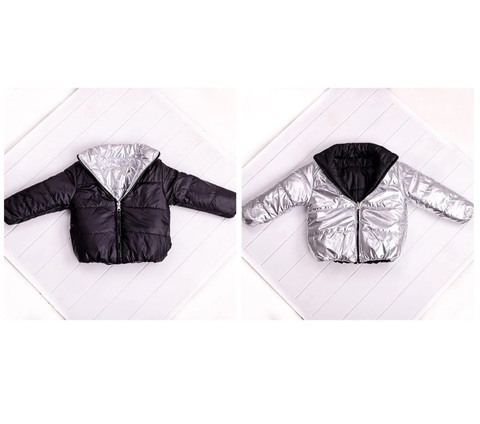 Двостороння куртка дитяча демісезонна срібна з чорним