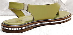 Женские кожаные сандалии босоножки на резинке Evromoda 454-411 Olive.
