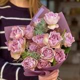 Photo of Bouquet in lilac shades of roses and mimosa «Tiny petal»