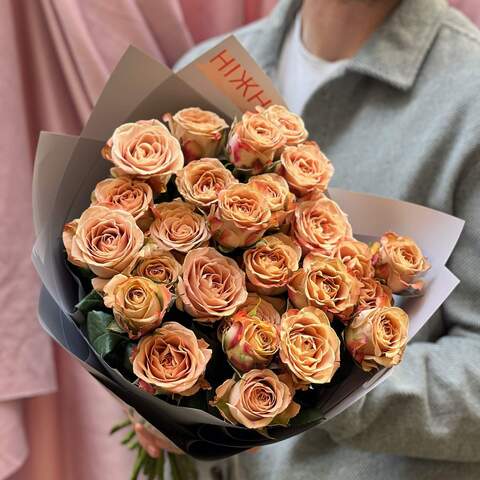 25 роз капучино в букете «Цветочный кофе», Цветы: Роза
