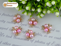 Декор Три перлини з вусиками Омбре ніжно-рожеві (золото)
