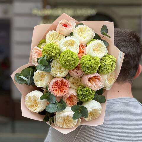 Photo of Mix of 19 peony roses of Juliet & Aurora Garden varieties in a bouquet «Luxurious Garden»
