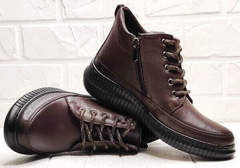 Женские кожаные кеды ботинки демисезонные Evromoda 535-2010 S.A. Dark Brown.