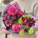 Photo of Bright bouquet with hydrangea and cymbidium «Purple Love»