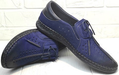 Мужские кожаные туфли мокасины со шнурками city casual Luciano Bellini 91268-S-321 Black Blue.