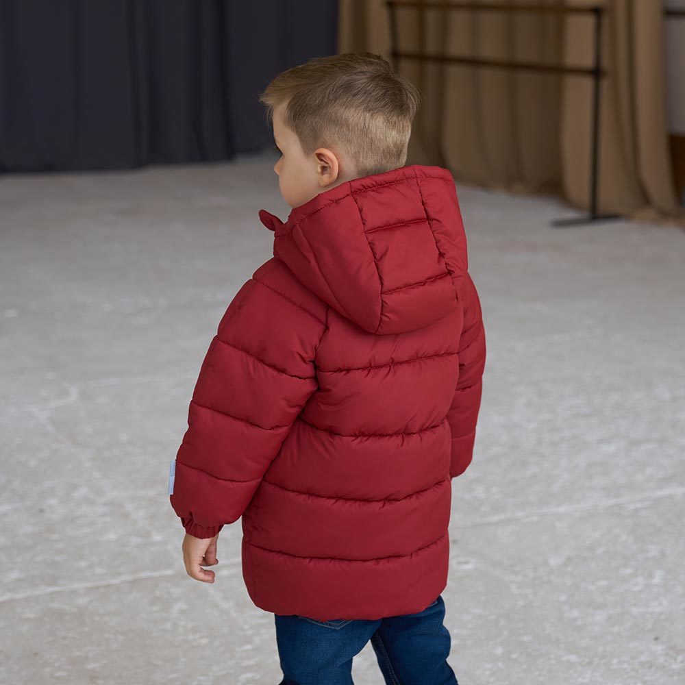 Дитяча подовжена зимова куртка в бордовому кольорі для хлопчика