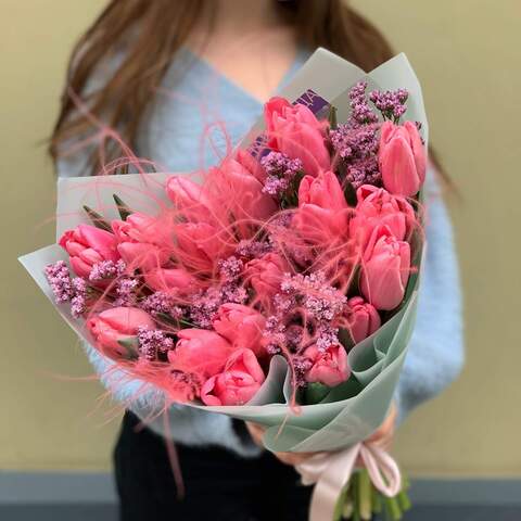 Bouquet «Candy Dreams», Flowers: Limonium, Tulipa, Stipa