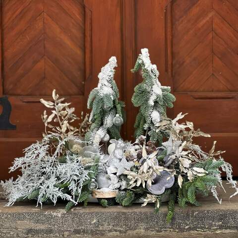 Christmas composition «Fairy Tale in the forest», Flowers: Pittosporum, Nobilis, Fir-needles, Cones, Decoration