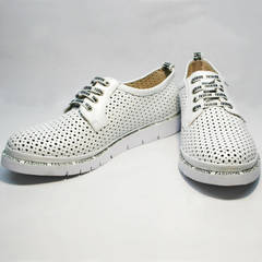 Летние туфли женские кожаные с перфорацией GUERO G177-63 White