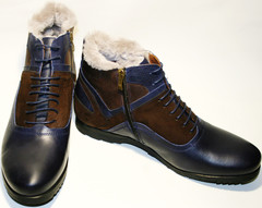 Зимові черевики з хутром. Чоловічі зимові класичні черевики шкіряні LucianoBellini-BBr.
