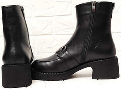 Модные женские полусапожки ботинки на толстом каблуке 6 см зимние Guero 264-2547 Black.