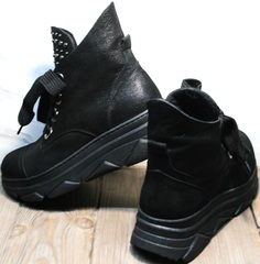 Кожаные ботинки на шнуровке женские на весну осень Rifellini Rovigo 525 Black.