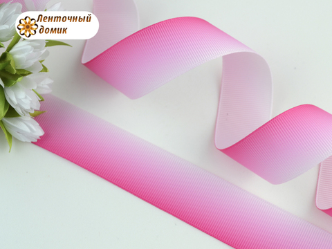 Лента репсовая Градиент бело-розовый ширина 25 мм