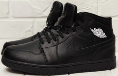 Кожаные кроссовки мужские зимние Nike Air Jordan 1 Retro High Winter BV3802-945 All Black