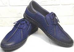 Летние мужские мокасины туфли кожаные city casual Luciano Bellini 91268-S-321 Black Blue.