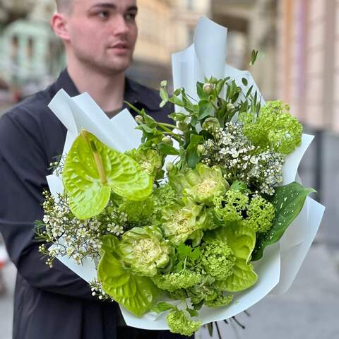 Photo of Lime-green bouquet of interesting flowers «Exotic coolness»