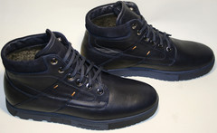 Зимние ботинки мужские кожаные кеды. Спортивные ботинки с мехом Ікос Blue. 40-Й РАЗМЕР