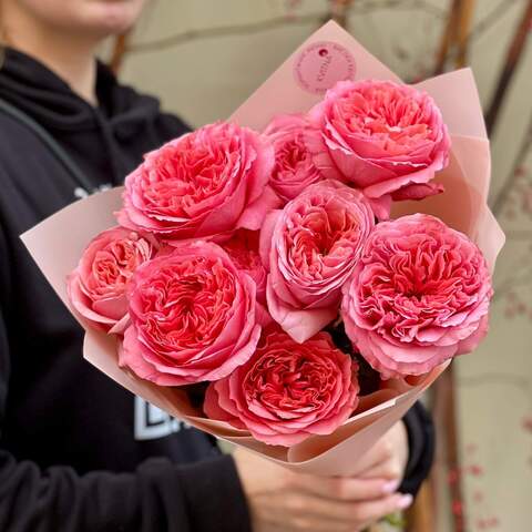 9 Candy X-Pression roses in a bouquet «Coral Pattern», Flowers: Pion-shaped rose of Candy X-Pression variety, 9 pcs.