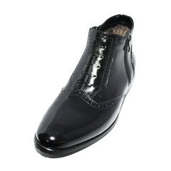 Лаковые ботинки мужские зимние кожаные классические. Черные ботинки оксфорды. Мужские полусапожки ботинки с мехом Ikoc Black Lacquer.40 размер