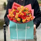 Photo of Bright bouquet of 37 peony-shaped tulips «Spark of feelings»