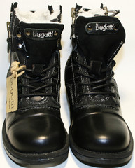 Зимние ботинки мужские высокие. Черные ботинки на шнуровке. Кожаные ботинки с мехом Bugatti Black.