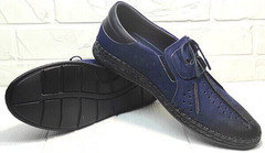 Модные мужские туфли мокасины мужские смарт casual Luciano Bellini 91268-S-321 Black Blue.