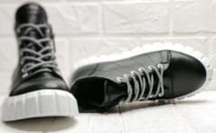 Кожаные ботинки кеды высокие женские Maria Sonet 330k Black.