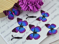 Метелики СЕРЕДНІ з тканини вирізані сині з фуксією №33