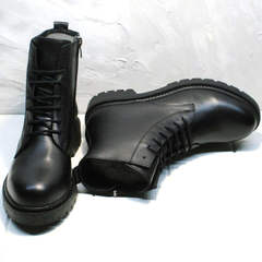 Грубые ботинки женские демисезонные кожаные Misss Roy 252-01 Black Leather.