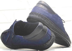 Мужские мокасины с перфорацией туфли мужские синие смарт casual Luciano Bellini 91268-S-321 Black Blue.