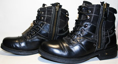 Зимние ботинки мужские высокие. Черные ботинки на шнуровке. Кожаные ботинки с мехом Bugatti Black.