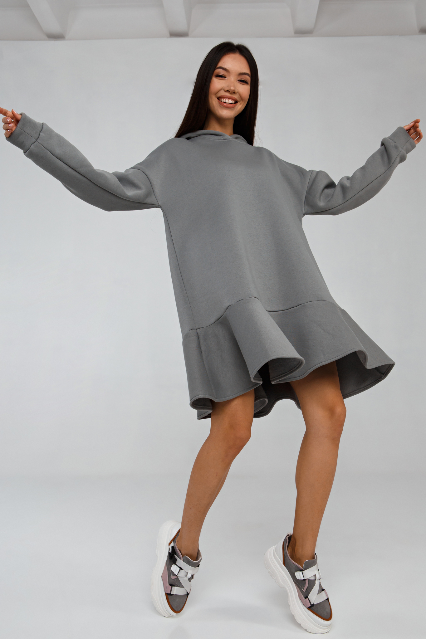 Платье-худи серое с начесом YOS от украинского бренда Your Own Style