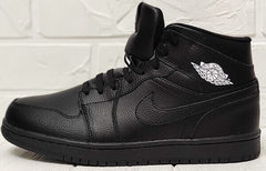 Кожаные мужские кроссовки черные зимние Nike Air Jordan 1 Retro High Winter BV3802-945 All Black