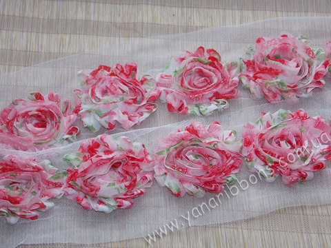 Шифоновые шебби-розы красные цветы диаметр 6 см