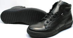 Кожаные ботинки сникерсы мужские зима Ikoc 1608-1 Sport Black.