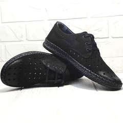 Кожаные туфли мокасины с перфорацией кэжуал стиль Luciano Bellini 91754-S-315 All Black.
