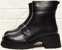 Кожаные ботинки женские на тракторной подошве зимние Guero 264-2547 Black.