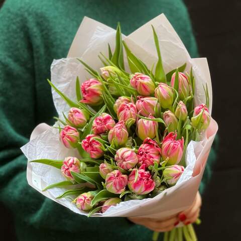 25 peony tulips in a bouquet «Peony Charm», Flowers: Tulip pion-shaped