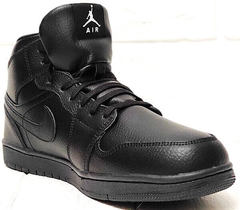 Зимние кеды кроссовки кожаные мужские Nike Air Jordan 1 Retro High Winter BV3802-945 All Black
