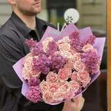 Photo of Lacy bouquet with Pink Majolika spray roses and fragrant lilacs «Lavender comfort»