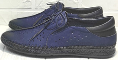 Стильные мокасины туфли мужские с перфорацией casual Luciano Bellini 91268-S-321 Black Blue.