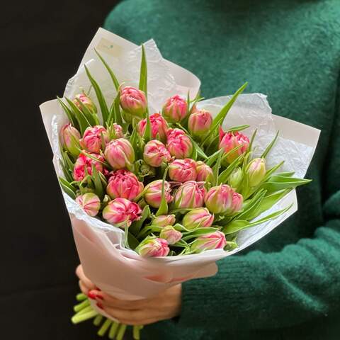 Photo of 25 peony tulips in a bouquet «Peony Charm»