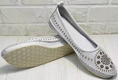 Женские кожаные слипоны туфли на плоской подошве женские Rozen 212 White.